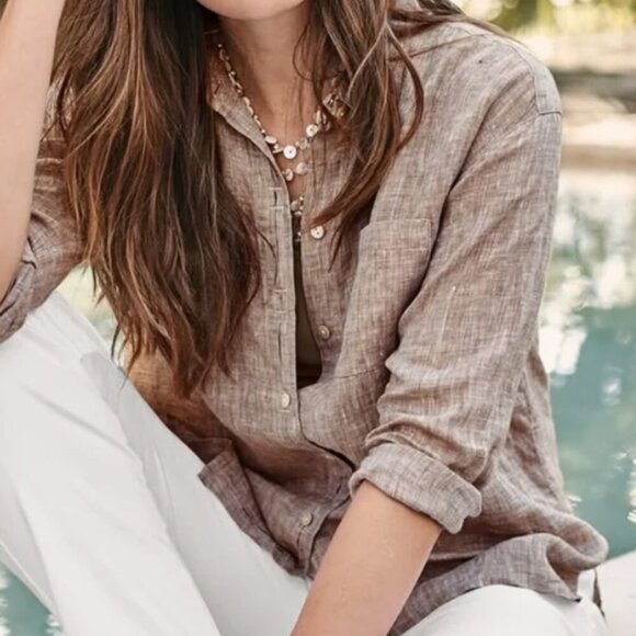J. Jill Love Linen Long Sleeves Essential Shirt, Brown, Size XS, Pre-owned EUC - Picture 9 of 10